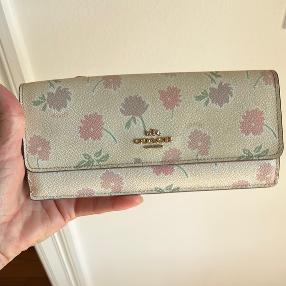 Coach Floral Print Wallet - Cream and Pink